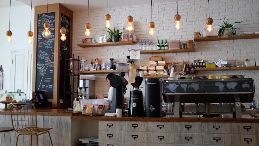 Café interior with warm lighting